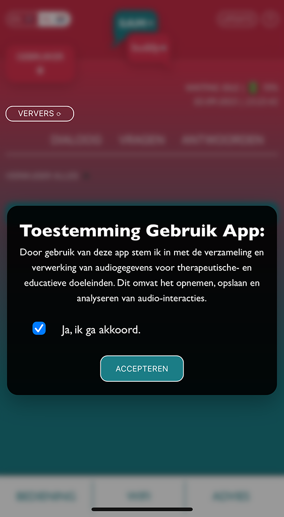 Screenshot showing consent statement to use the app
