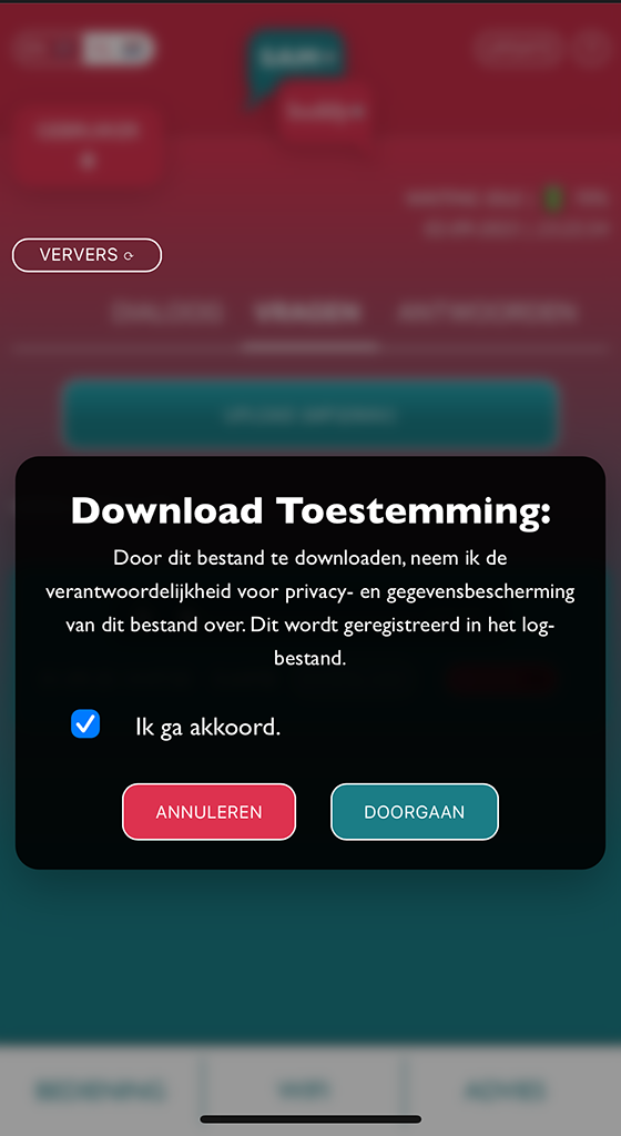 Screenshot with permission statement for downloading audio files